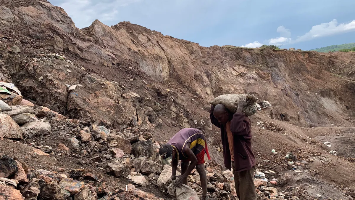 Artisanal cobalt miners working a hillside in the Democratic Republic of Congo