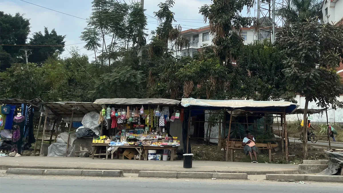 A roadside kiosk selling household goods on a Nairobi street, August 2025