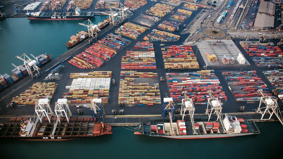Aerial view of the container terminal at the Port of Durban
