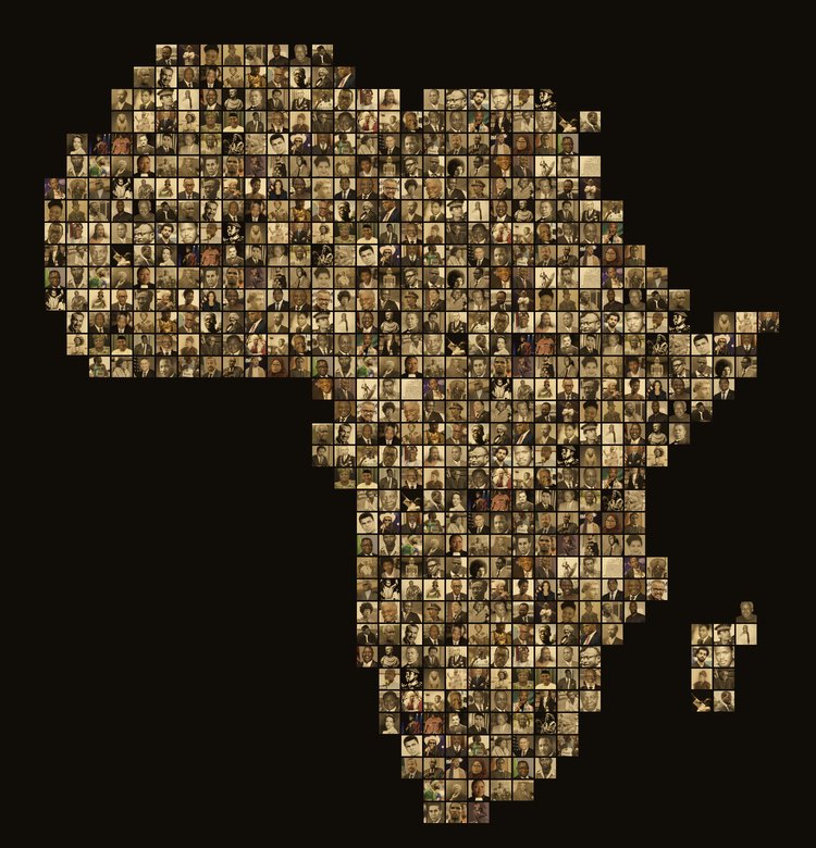 The map of Africa formed by portraits of the leaders in the KemetLeads collection